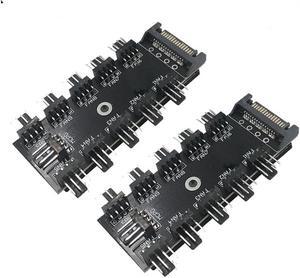 2-Pack 10 Port PWM 4 Pin Fan Splitter Hub Adpater, SATA Powered 10 Channels 3 Pin / 4Pin CPU Case Fan Cooler Splitter,Support PWM Fan Speed Controller