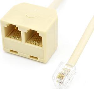 6P4CSPL1X2 RJ11 Male to Female 6P4C 2 Way Outlet Telephone Jack Line Splitter Adapter Converter Cable - Beige