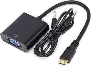 Active Mini HDMI to VGA Video Converter Adapter w/ 3.5mm Audio Port & Cable for Graphics Video Card/Tablets/Cameras/Camcorders