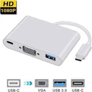 3-in-1 USB Type-C to USB-C DP Charging + VGA 1080p +USB 3.0 Port Multiport Adapter Converter (DP Alt Mode) for Macbook/MacBook Pro/Chromebook Pixel/XPS 13/Yoga 920/Samsung S9