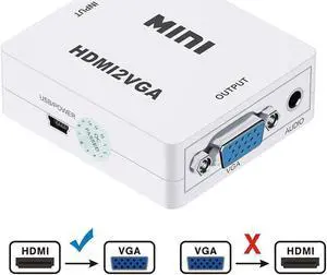HDMI to VGA w/ 3.5mm Stereo Audio Video Converter Adapter for HDTVs, Monitors, Projector,Laptop Desktop Computer- 1920x1080p Resolution Ready