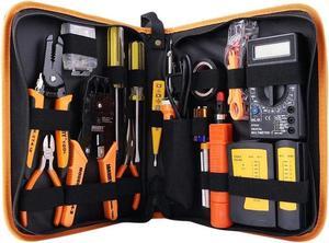 Vszerda Network Tool Kit Set of 17 Ethernet Cable Crimper Punch Down Tool RJ45 Crimp Tool Kit 8P8C 4P4C 6P6C Connectors RJ45 RJ11 Lan Cat5 Cat6 Cable Tester