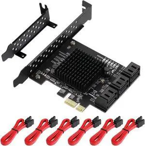 PCIe SATA Card 6 Port, with 6 SATA Cables and Low Profile Bracket, 6Gbps SATA 3.0 PCIe Card,Support 6 SATA 3.0 Devices, Built-in Adapter Converter for Desktop PC