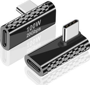 USB C Right Angle Adapter 20Gbps, USB C 90 Degree Adapter, 90 Degree USB C to USB C Adapter Male to Female Support PD 100W Charger for Mac-Book Pro i-Pad Pro, Tablet, Phones 1 PACK