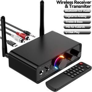 Bluetooth 5.3 Audio Receiver Transmitter for Home Stereo TV, HiFi Wireless Bluetooth Low Latency Audio Adapter, Supports USB, RCA, 3.5mm AUX, DAC, Coaxial, Optical Input/Output
