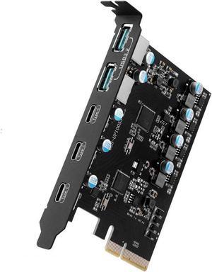 PCIE USB 3.2 Gen 2 Card 5 Ports(3X USB C - 2X USB A), PCI Expree to USB Expansion Card Super Speed 10Gbps PCI-e USB3.2 Hub Controller Adapter for Windows 11/10/8/7/XP/Vista
