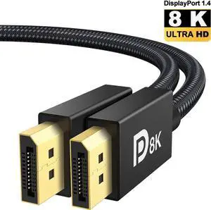 Vszerda 8K DisplayPort Cable 1.4, 6.6ft8K@60Hz, 2K@240Hz, 4K@144Hz, 32.4Gbp) , 1.4 (DP to DP Cable) Compatible for Laptop/PC/TV/Gaming Monitor 6.6 ft.