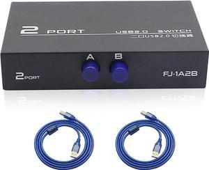 Printer Sharing Switch, 2-Port USB 2.0 Switch Adapter for USB Device Port Sharing Between 2 Computers (2 Switch),with 2 Pack USB 2.0 Male Cable