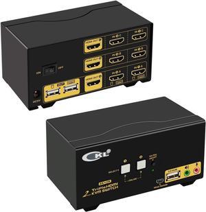 Triple Monitor HDMI KVM Switch 2 Port 4K@30Hz, 2x3 Keyboard Video Mouse Switcher with Cables Support Extended and Mirrored Display for Windows, Linux and Mac