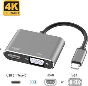 USB C to HDMI VGA Adapter, 2 in 1 Type C Thunderbolt 3 to 4K HDMI+1080P Adapter Compatible with MacBook Air ipad Pro Pixels  XPS Matebook Galaxy Note Huawei HTC More+