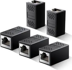 Vszerda Ethernet Coupler, 5 Pack 1000Mbps High Speed Ethernet Extender for Cat7 Cat6 Cat5e Cat5 Cable, Plug and Play, Female to Female Ethernet Connector, in Line Coupler