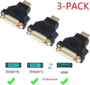 Vszerda [3-Pack] HDMI to DVI Adapter, Bi-Directional HDMI Male to DVI Female Converter, 1080P DVI to HDMI Conveter, 3D for Apple TV Box, HDTV, Xbox 360, PS4 PS3, Nintendo Switch, Plasma, DVD
