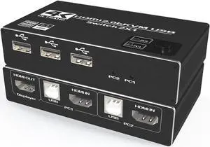 4K USB KVM Switch, 2 in 1 Out, UHD 4K@60Hz, 3 USB Hub, One Key Button Switch, Compatible with Most Keyboards and Mouse, 2 Computers Share 1 Monitor 4K USB KVM Switch, 2 in 1 Out, UHD 4K@60Hz, 3 USB Hub, One Key Button Switch, Compatible with Most Keyboards and Mouse, 2 Computers Share 1 Monitor