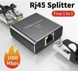 Gigabit Ethernet Splitter 1 in 2 Out, 1000Mbps 1x2 Splitter - LAN/Internet Cable Splitter - Cat5/5e/6/7/8 Splitter 1 to 2, RJ45 Network Extension Connector | Plug&Play