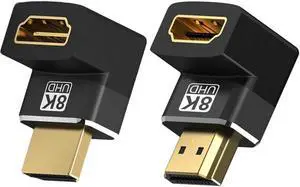 8K HDMI 90 Degree and 270 Degree Adapter, HDMI Right Angle Adapter Male to Female HDMI 2.1 Cable Adapter with 8K@60Hz, 4K@120Hz, HDR, eARC for HDTV Switch Laptop PS4 PS5 Xbox, 2-Pack