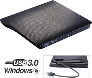 External CD Drive, USB 3.0 Portable CD/DVD +/-RW Drive Slim DVD/CD ROM Rewriter Burner Compatible with Laptop Desktop PC Windows Linux OS Apple Mac(Black)