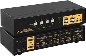 4 Port KVM Switch Dual Monitor HDMI 4K 60Hz, HDMI KVM Switch for 4 Computers 2 Monitors with USB 2.0 HUB and Cables