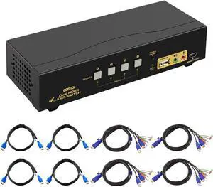 HDMI KVM Switch 2 Port Dual Monitor Extended Display 4K @30Hz, Dual View PC Monitor Keyboard Mouse Selector Box with Audio Microphone Output and USB 2.0 Hub for Computers and Laptop