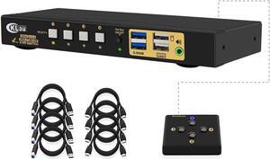 HDMI KVM Switch 4 Port, 4 Port HDMI 2.0 USB 3.0 KVM Switch with Cables, 2 pcs USB 3.0 Hub and Audio Output Supports Wireless/Mechanical/Gaming Keyboard Mouse