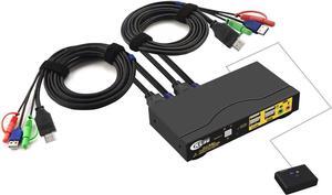 2 Port KVM Switch HDMI, Dual Port KVM HDMI Switch with Audio, Microphone, 2 USB 2.0 Hub and Cables Support Wireless Keyboard Mouse Resolution Up to 4Kx2K@60Hz 4:4:4