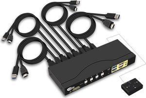 4 Port KVM HDMI Switch with Digital Audio Output, All Input Cables and 2 pcs USB 3.0 Hub, 4x1 HDMI KVM Switch USB 3.0 Supports Wireless Keyboard Mouse, 4K@60Hz 4:4:4, HDMI 2.0, HDR 10, EDID