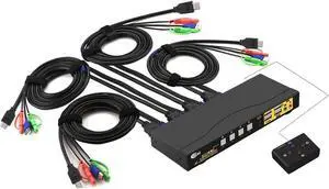 4 Port KVM HDMI Switch with Audio, Microphone, 2 USB 2.0 Hub and Cables Support Wireles Keyboard Mouse Resolution Up to 4Kx2K@60Hz 4:4:4