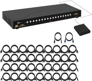 4Kx2K HDMI KVM Switch 16 Port with Cables, Rack Mount KVM Switch Support HDCP, EDID for Windows, Linux, Mac, Debian, Ubuntu, Fedora, Raspberry Pi and Ubuntu