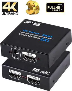 HDMI Splitter, Duplicate/Mirror, 4K HDMI Splitter 1 in 2 Out [Metal Case, 2Port ] , Powered Splitter, 1 Source to 2 Identical Displays for TV, Projector