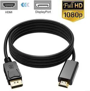 DisplayPort to HDMI Cable 6FT, DisplayPort to HDMI Cable 6ft - 1080P Black DP to HDMI Adapter Cable for Your 4K HDMI Monitor / TV (DP2HDMI1080P)