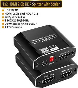 Vszerda HDMI Switch HDMI Splitter 4K@60HZ, HDMI Splitter 1 in 2 Out with 4 kinds of EDID mode, Supports HDCP2.2, HDMI2.0b, EDID, 3D, RGB 4:4:4 for PS4 PS5 Blu-Ray-Player Fire Stick Xbox PC