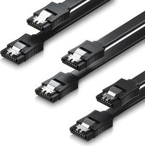 SATA Cable III, 3 Pack SATA Cable III 6Gbps Straight HDD SDD Data Cable with Locking Latch 15.75 Inch Compatible for SATA HDD, SSD, CD Driver, CD Writer - Black