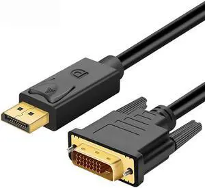 DisplayPort to DVI Adapter, Dp Display Port to DVI Converter Male to Male Gold-Plated Cord 6 Feet Black Cable for HP and Other Brand
