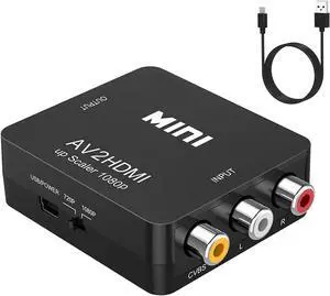 RCA to HDMI Converter, 1080P AV to HDMI RCA Composite CVBS Video Audio Converter Adapter Supporting PAL/NTSC for Xbox/PS2/Wii/SNES/N64/VHS/VCR/DVD (Black)