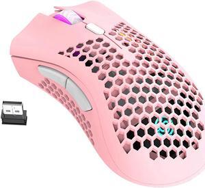 BM600 2.4G Wireless Rechargeable Mouse Hollow Honeycomb 1600DPI 7 Buttons Ergonomic RGB Optical Mice for Computer Laptop PC Gamer Pink