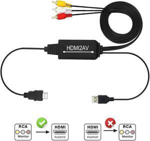 RCA to HDMI Converter, AV to HDMI Adapter Cable, 3RCA CVBS Composite to Audio Video Converter Supporting PAL NTSC 1080P for PC Laptop,Xbox,PS3,PS4,TV,STB,VH, VCR Camera DVD Players
