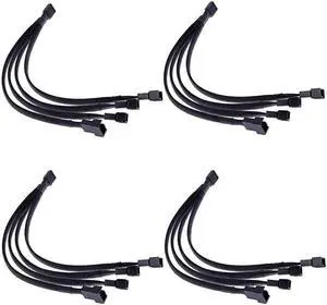PWM Fan Splitter Cable 4 Pin Black Sleeved Case Fan Splitter Cable 1 to 4 Converter Braided Y Splitter Computer PC Fan Extension Power Cable 105 Inches 4 Pack