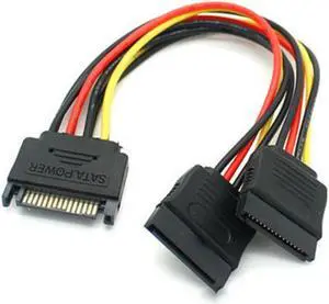 SATA Power Y Splitter Cable, 15 Pin SATA Power Splitter Cable Adapter SATA 15 Pin Male to Dual Female Power Y- Cable, 7 Inch 1 Pack