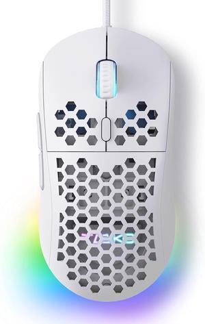 M1SE Ultralight Honeycomb Gaming Mouse, High-Precision 12800DPI Optical Sensor, 6 Programmable Buttons, Customizable RGB, Drag-Free Paracord, Ergonomic, Wired - Matte White