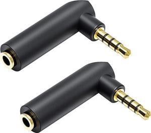 Right Angle 3.5mm, 90 Degree Audio Adapter Headphone Jack TRRS 1/8" Male to Female Connector for Laptop, Xbox Controler, Smartphone, Roku Remote (2-Pack)