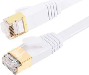 Cat 7 Flat Ethernet Cable 10 Gigabit Computer Network Cord for Xbox PS4 Modem Router Networking Switch (White, 15M/50ft.)