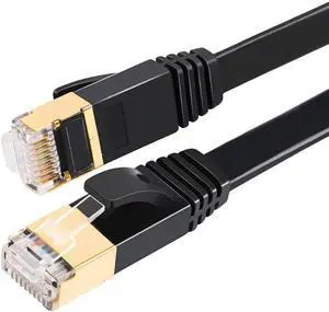 Cat 7 Flat Ethernet Cable 10 Gigabit Computer Network Cord for Xbox PS4 Modem Router Networking Switch (Black, 15M/50ft.)
