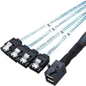 Internal HD Mini SAS (SFF-8643 Host) - 4X SATA (Target) Cable, Mini SAS to SATA Cable, SFF-8643 to 4X SATA Cable, SFF-8643 for Controller, 4 Sata Connect to Hard Drive, 3.3 ft.