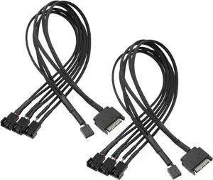 SATA to 3 Pin 4 Pin PWM Fan Adapter Splitter Hub for 12V Desktop Computer Cooler Case Fans, 2 Pieces Packing