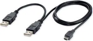 USB2.0 2 Male to Mini 5 Pin Y Cable Data and Power Cable for Hard Disk Drive CAS 60cm