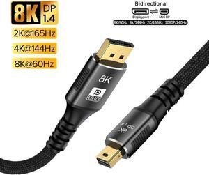 Mini DisplayPort to DisplayPort 1.4 Cable( Bi-Directional ) 8K@60Hz 4K@240Hz 32.4Gbps DisplayPort to Mini DisplayPort Cord HDR HDCP2.3 for Thunderbolt 2/1 MacBook GSync FreeSync Monitor - 6.6 ft.