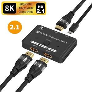 8K HDMI Switcher, 4K 120hz HDR Aluminum Bi-Directional Switch Splitter 2 in 1 Out or 1 in 2 Out, Support High Speed 48Gbps 8K@60Hz, for PS5, Xbox Series X , Apple TV, Samsung TV