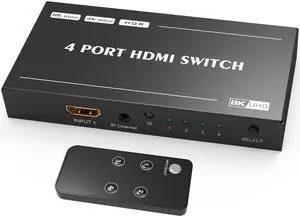 HDMI Switcher with Remote Control, Ultra HD 8K High Speed 48Gbps Directional Switch Only 4in 1out 8K@60Hz 4K@120Hz Splitter Converter (8K)
