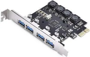 4 Ports PCIE to USB3.0 Expansion Card, USB3.0 Superspeed 5Gbps Front Expansion Card, USB PCIE Expansion Card for Win XP Win7 Win 8 Win 10 Win 11 Linux