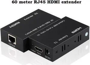 HDMI Extender, 196ft/60m HDMI Extender (Tx + Rx) Via Single RJ45 Cat6 Ethernet Cable Transmit Up to 60M, Support 1080p, 3D, HDCP, with EDID Function