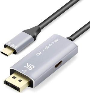 USB C to DisplayPort 1.4 8K 1.8M Cable with USB-C PD 8K@60Hz 4K@144Hz Converter Thunderbolt 3 to DisplayPort Adapter Compatible with New MacBook Pro 2019 2020